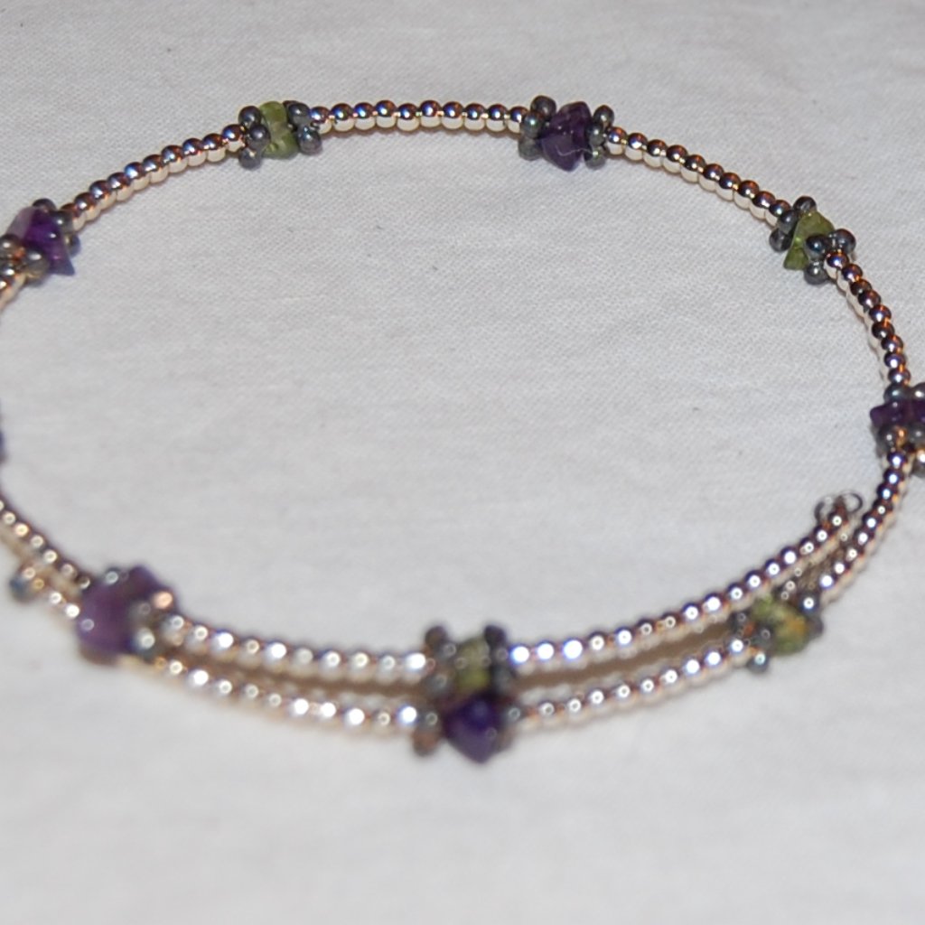 Purple/Silver Grey Beaded Bracelet 3